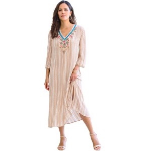 Roaman's Hand-Crinkled Embellished Kaftan - 1 of 4