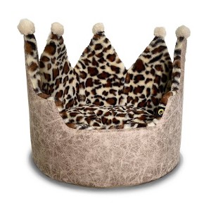 Precious Tails Leopard Princess Cat and Dog Crown Bolster Bed - Taupe - S - 1 of 4