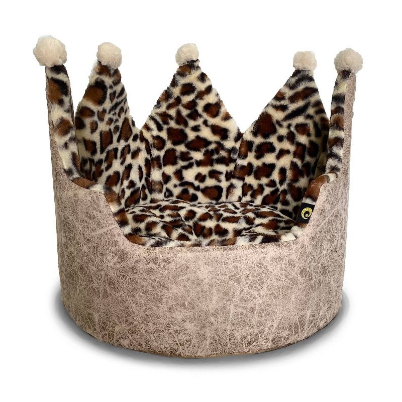 Precious Tails Leopard Princess Cat and Dog Crown Bolster Bed - Taupe - S, 1 of 7