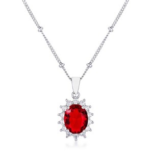 ShineHigh Rhodium Plated Petite Royal Oval CZ Pendant Necklace in Mystic, Red, Pink, Black, Sapphire Blue & Aqua Blue - 1 of 1