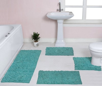 Bell Flower Collection Cotton Floral Pattern Tufted Bath Rug Set Pack of 4 - Home Weavers