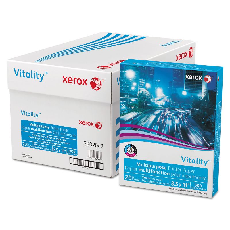Xerox Vitality Multipurpose Printer Paper 8 1/2 x 11 White 5 000 Sheets/CT 3R02047, 1 of 6