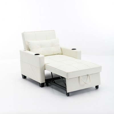 CAVINAS 3 in 1 Chair Bed Sleeper for Adults, Modern Futon Sofa Bed, Pull-out Convertible Couch for Living Room, White
