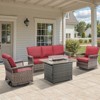 Belord Outdoor Patio Furniture Set with Propane Firepit Table with Glass Wind Guard, Patio Firepit Set with Patio Sofa and Swivel Rocking Glider Chair - 2 of 4