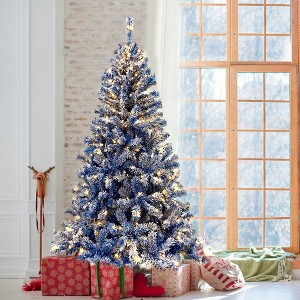NicBex 6ft Prelit Snow Flocked Artificial Christmas Tree with 750 Branch Tips and 300 LED Lights for Decorations, Blue - 1 of 4