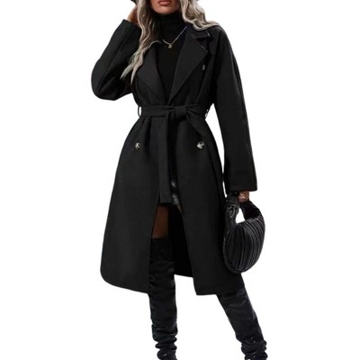 Coolmee Women's Peacoat Notched Lapel Collar Single Breasted Trench Coats Loose Casual Long Jacket Fall Winter Outerwear with Belt
