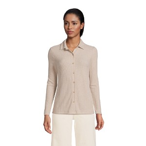 Lands' End Women's Long Sleeve Wide Rib Button Front Polo - 1 of 3