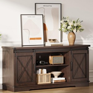 Farmhouse Style TV Stand for 65-inch TV, Entertainment Center with Storage and Sliding Barn Doors, Grey - 1 of 4