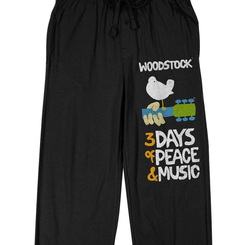 Woodstock 3 Days Of Peace & Music Men's Black Sleep Pajama Pants, 2 of 4