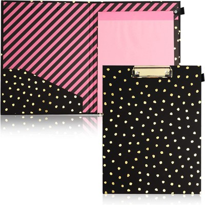 Paper Junkie Black Gold Foil Dots Clipboard Folio with Pen Holder & Paper Notepad, 12.65 x 9.7 in