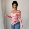 Women's Off-Shoulder Slim Fit Ruched Asymmetric Floral Top, Long Sleeve Print Blouse for Party & Casual Wear - 4 of 4