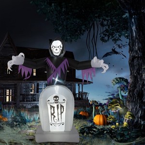 Angel Sar 8ft Halloween Inflatable Grim Reaper with Grave & LED String Lights, Light-Up Blow Up Yard Decoration for Garden, Lawn, Indoor Outdoor Party - 1 of 4