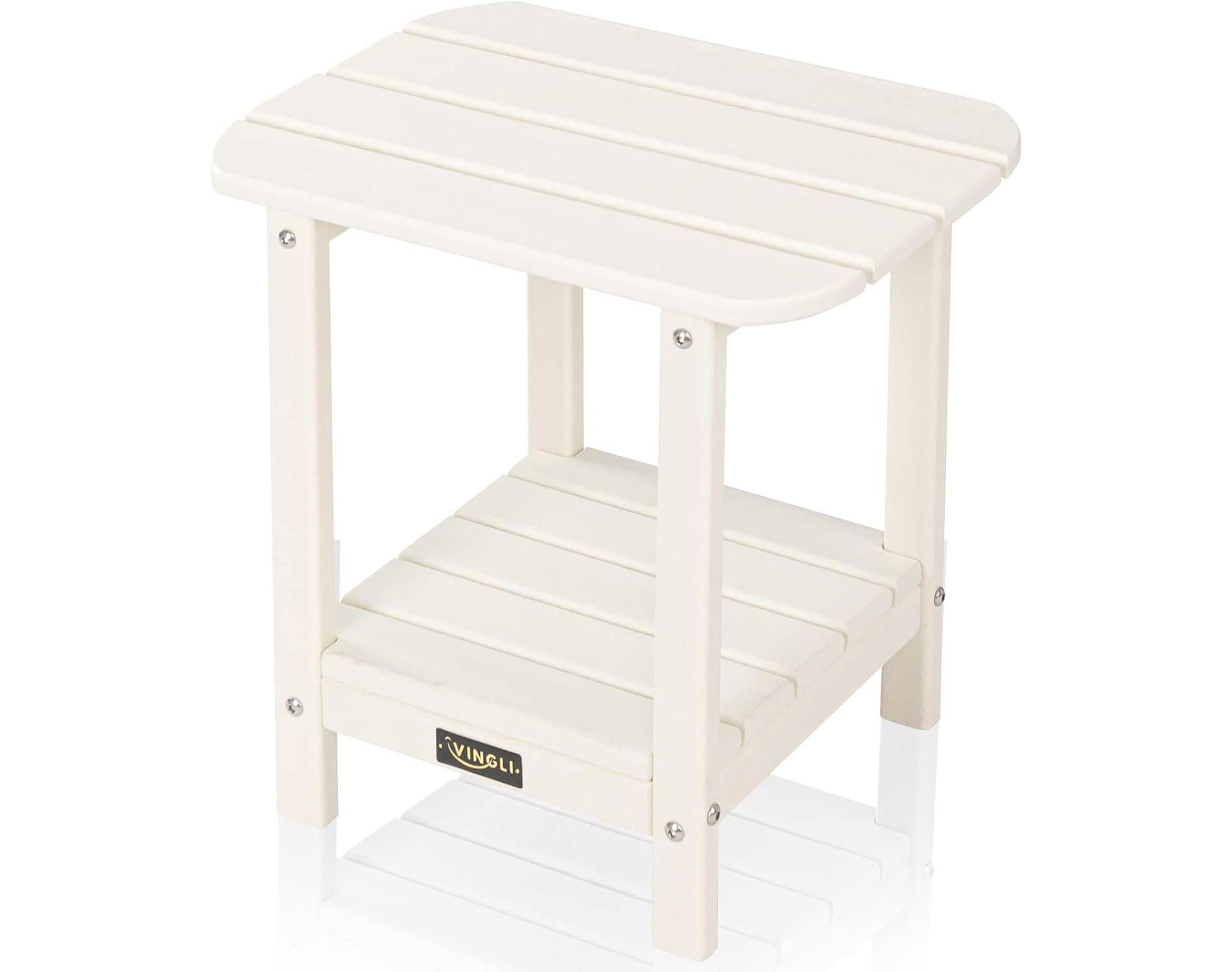 VINGLI HDPE Outdoor Side Table, Waterproof 2-Tier Patio Side Table End Tables for Patio Deck Porch Backyard Pool (White)