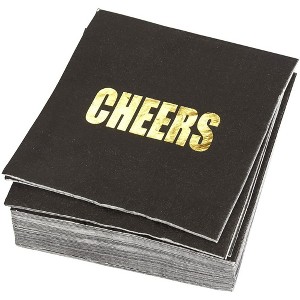 Blue Panda 50 Pack Gold Foil Cheers Disposable Paper Napkin Black 5" Baby Bridal Shower Party Supplies - 1 of 4