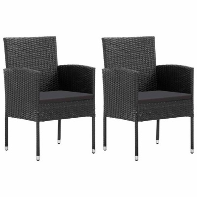 vidaXL Poly Rattan Patio Chairs Set of 2 - Weather-Resistant Garden Seats - Black Cushions - Steel Frame