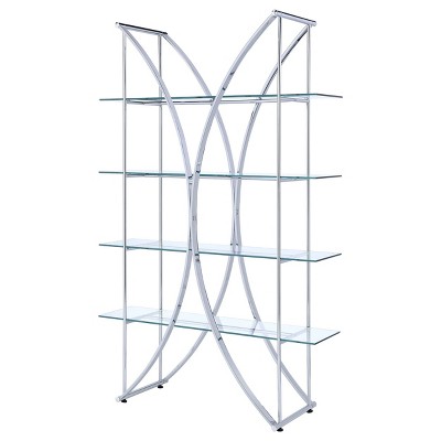72 Inch Chrome and Glass 4-Tier Contemporary Bookcase