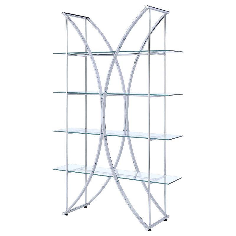 72.5&#34; Contemporary 4 Shelf Bookcase with Glass Shelves Chrome - Coaster, 5 of 8