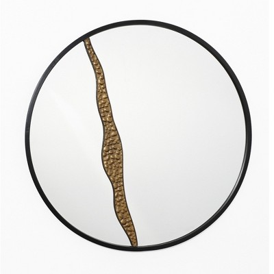 LuxenHome Goldrush Black Metal Frame Round Wall Mirror