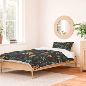 Deny Designs Ninola Design Christmas Botanical Charcoal Duvet Cover Set Gray - 1 of 3