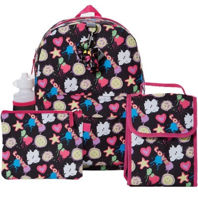 CLUB LIBBY LU Heart Love Peace Sign Graffiti Art Backpack Set for Girls, 16 inch, 6 Pieces