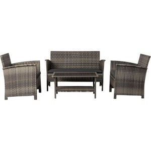 Balkene Home 63177 Patio Sense Jareth All Wicker Wicker Conversation Sofa, Two Armchairs & Table Cushions Included For Outdoor - Set of 4 Pieces - 1 of 4