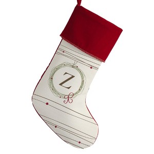 Personalization Mall Holiday Wreath Initial Christmas Stocking, Burgundy - 1 of 3