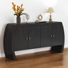 Elegant 4-Door Ash Veneer Storage Cabinet with Curved Legs, Antique Brass Handles,MDF Construction, Large Storage Space for Hallways,Entrances - 2 of 4