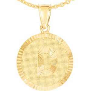 10k Yellow Gold 0.63" Personalized Medallion Alphabet Letter A - Z Initial Charm Pendant with optional Extendable Chain Necklace - 1 of 4
