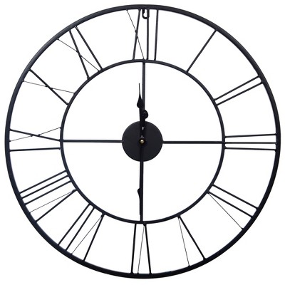 24" Metal Cutout Roman Numeral Wall Clock Black - Gallery Solutions