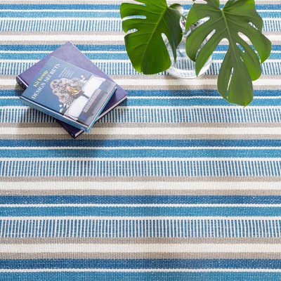 Blue and Beige Handwoven Cotton Stripe Rug 3' x 5'