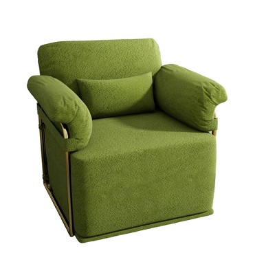 Vynxaria Modern 360° Swivel Square Accent Sofa Chair, Green Fluffy Fabric, Gold Metal Legs, Ergonomic (31.5"W×29.5"D×33.5"H)
