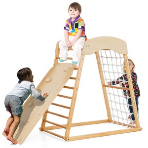 Safstar 6-in-1 Wood Jungle Gym Montessori Climbing Play Set w/Double-sided Ramp Natural - 1 of 4