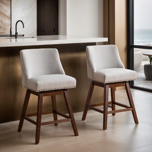 Leovsnove Counter Height Swivel Barstools Set of 2,26" H Seat Height Upholstered Bar Stools,Fabric Bar Stools with Back,Solid Wood Legs - 1 of 4