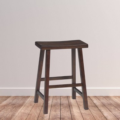 Walnut Saddle Style Backless Wood Counter Stool
