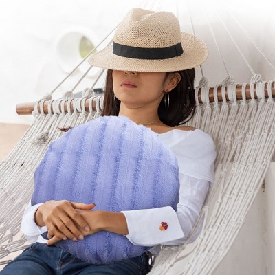 Set of 2 Blue Faux Fur Round Throw Pillows