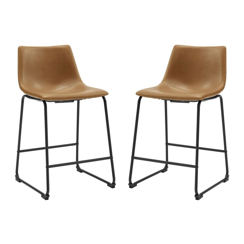 Set of 2 Laslo Modern Upholstered Faux Leather Counter Height Barstools - Saracina Home, 1 of 18