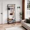 EcoSummer Coat Rack Hall Tree 70×25.2×11.4 Inches Entryway Bench with Shoe Storage, Steel Frame with 5 Hooks, Brown. - 2 of 4