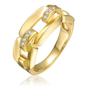 Sophisticated 14k Yellow Gold Plated Chain Link Ring with Cubic Zirconia Pave Detailing for a Chic and Modern Touch of Elegance - 1 of 2