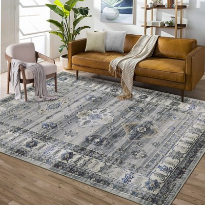 Large Machine Washable Rug with Non-Slip Backing Stain-Resistant Oriental Medallion Accent Rugs for Living Room Dining Room Bedroom Office Playroom