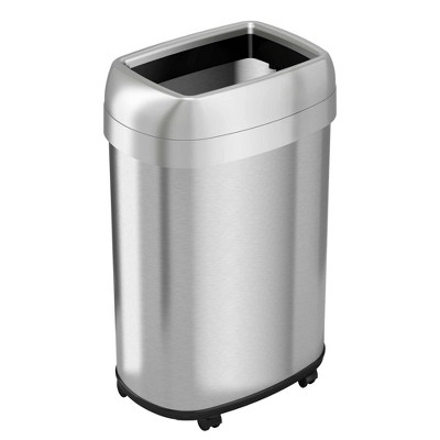iTouchless 13gal Elliptical Trash Can with Wheels and Dual Odor Filters: Stainless Steel, Fingerprint-Resistant, Removable Lid