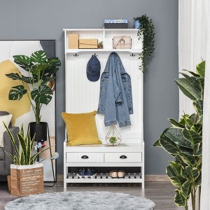 Kumasinova 3-in-1 Hall Tree with 3/4 Hooks,Entryway Coat Rack with Entry Bench,Clothing Rack with Shoe Storage,Coat Racks with Drawers/Door - 1 of 4