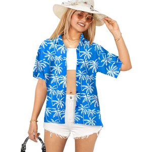 LA LEELA Women's Button Down Blouses Casual Summer Beach Party Blouses Shirt Hawaiian Blouse Short Sleeve Vacation Dress Tee Shirts Tops - 1 of 4