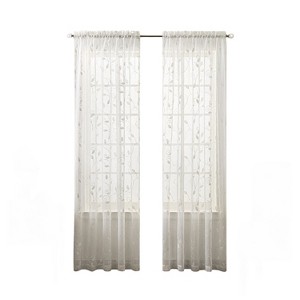 Ellis Curtain Chatham 100% Polyester Embroidered Sheer Rod Pocket Curtain Panel White - 1 of 4