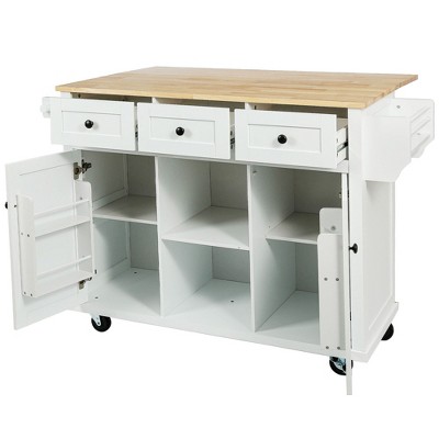 NicBex 3 Drawer Rolling Kitchen Island Cart with 3 Cabinets and Drop Leaf,Kitchen Island on Wheels with 2 Racks,Modern Island Table for Kitchen