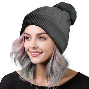 Dalix Cable Knit Pom Beanie - 1 of 4