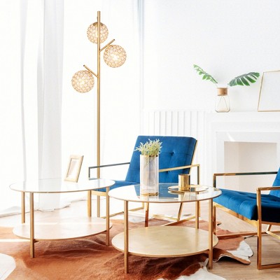 Golden 3-Globe Floor Lamp with Acrylic Shades and Metal Pole
