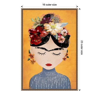 Frida Kahlo Yellow Floral Framed Canvas Wall Art 16 x 23-in