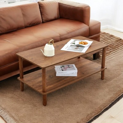 Alilang 40.00 Inch Wooden Coffee Table with Open Shelf Storage and Rustic Finish - Walnut Brown