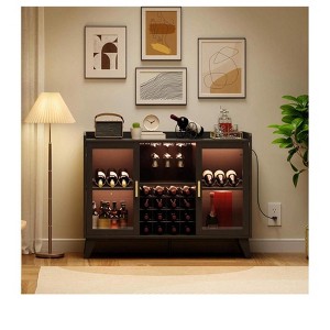 Black Home Wine Bar Cabinet with LED Lighting, Freestanding Liquor Storage, Coffee Bar & Kitchen Pantry with Shelves & Microwave Stand - 1 of 4