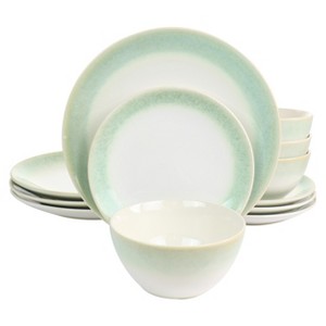 Gibson 12 Piece Perry Street Piece Dinnerware Set with Green Trim - 1 of 4